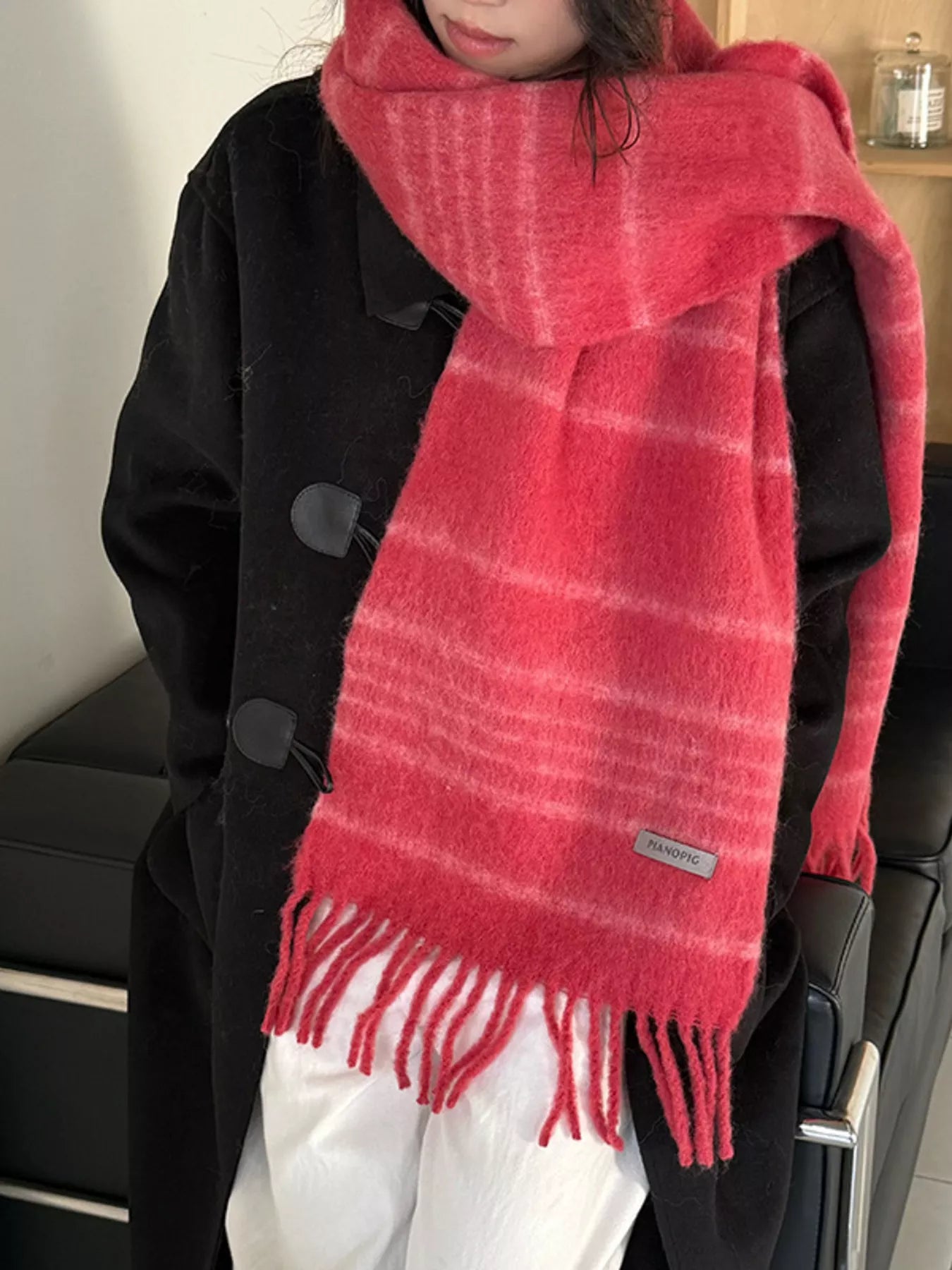 Cozy Striped Fringe Hem Scarf