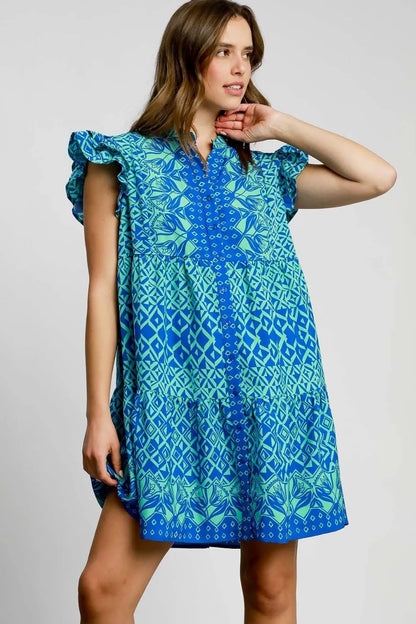 Umgee Full Size Mixed Print Mini Dress Plus Size