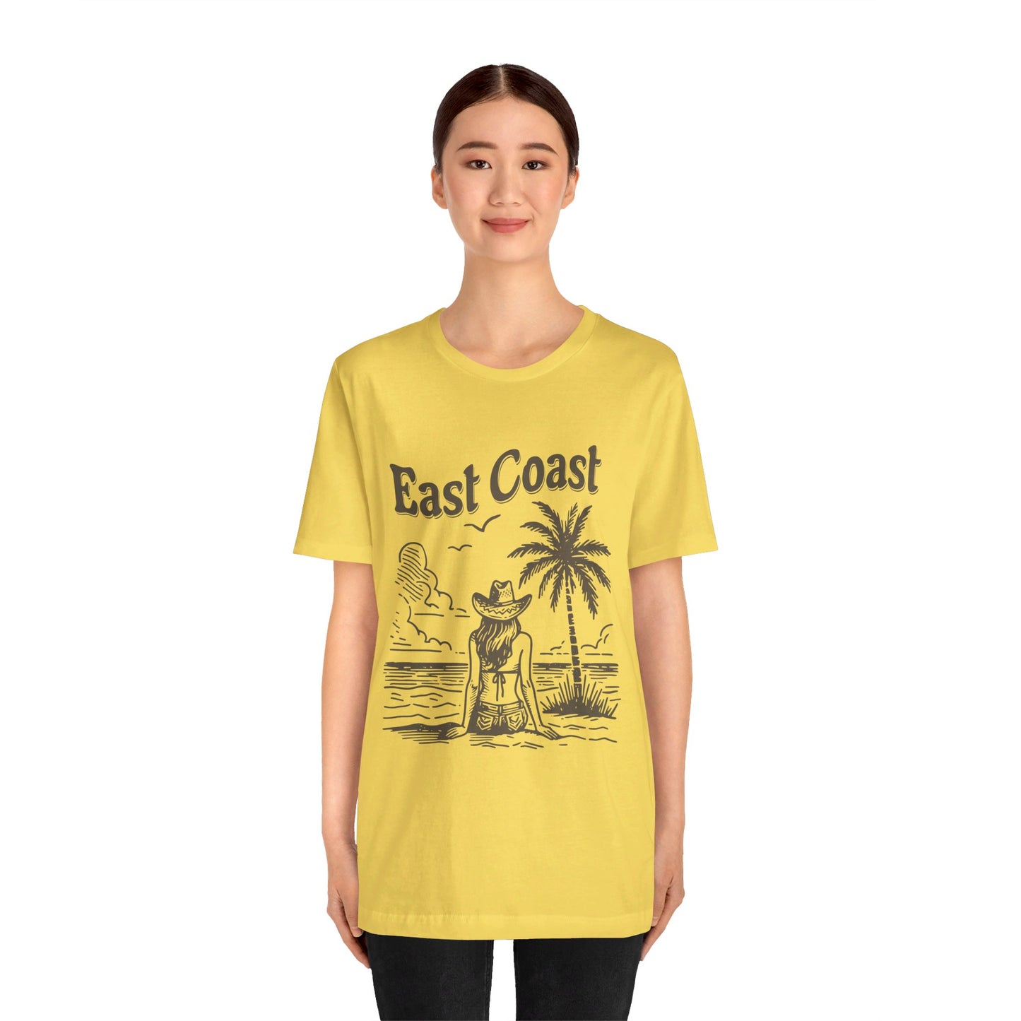 TS-038ML-24 women’s beach sketch shirt beach scene tee for women woman sitting on beach t-shirt beach lover shirt women’s coastal Art graphic tee