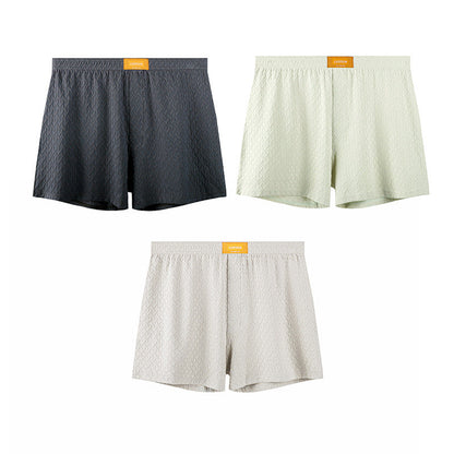 Mens Solid-color Mid-rise Textured Soft Boxer Briefs