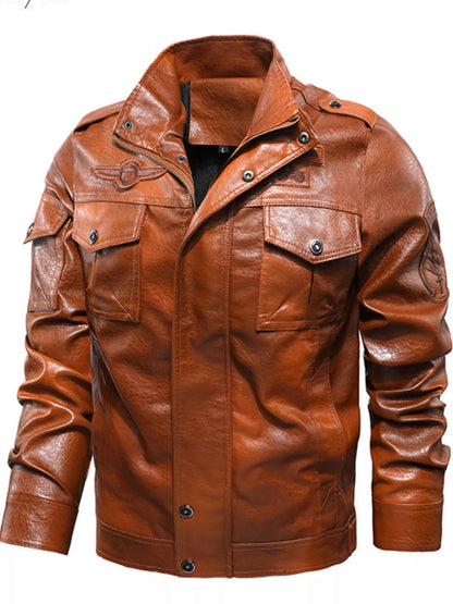 Men's Plus Size Vintage Style Faux Leather Moto Jacket