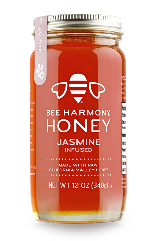 Bee Harmony - Raw Jasmine Honey, 12 fl oz (Pack of 6) - USA California Honey