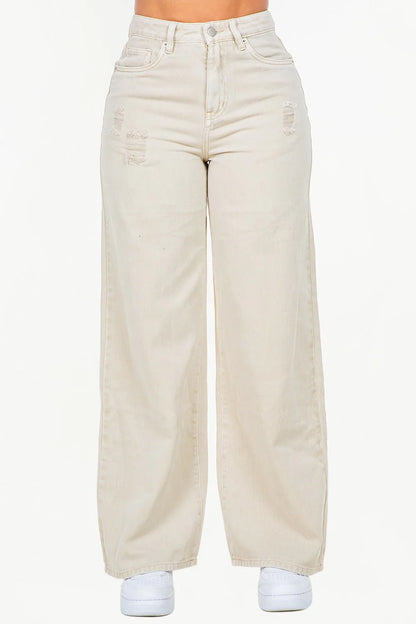 American Bazi High Waist Distressed Wide Leg Jeans