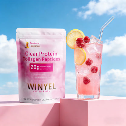 WINYEL Nutrition Clear Protein Collagen Peptides, Raspberry Lemonade, 20g Protein, Zero Sugar, Grass-Fed Whey, 250g