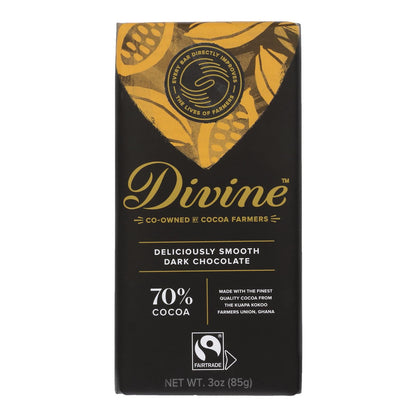 Divine Dark Chocolate Bar, 70% Cocoa, 3 oz, Case of 12
