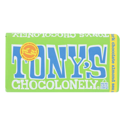Tony's Chocolonely Dark Chocolate Bar with Almonds and Sea Salt, 6.35 oz, Pack of 15