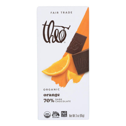 Theo Organic Dark Chocolate Bar, 70% Cacao Infused with Orange, 3oz Bar (12 Pack)