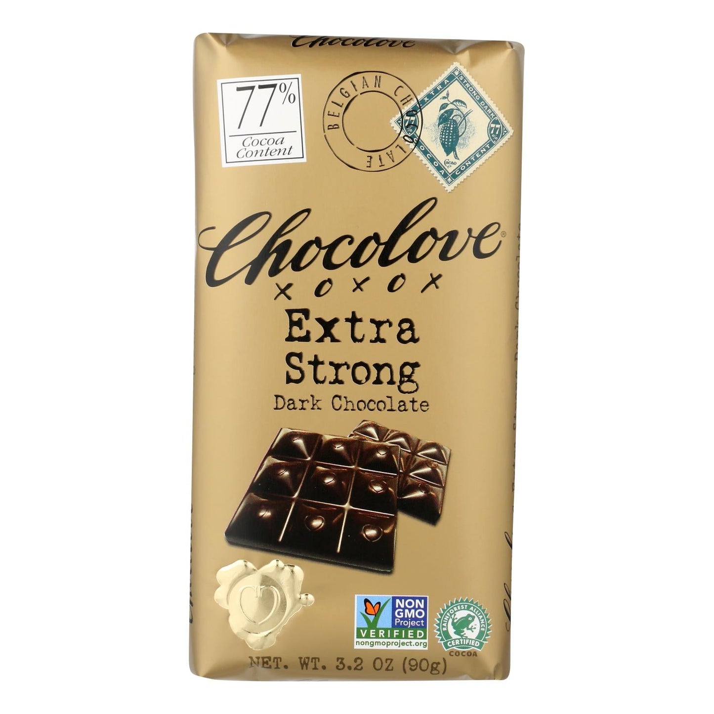 Chocolove Xoxox Premium Dark Chocolate Bar - Extra Strong - 3.2 Oz - Case of 12