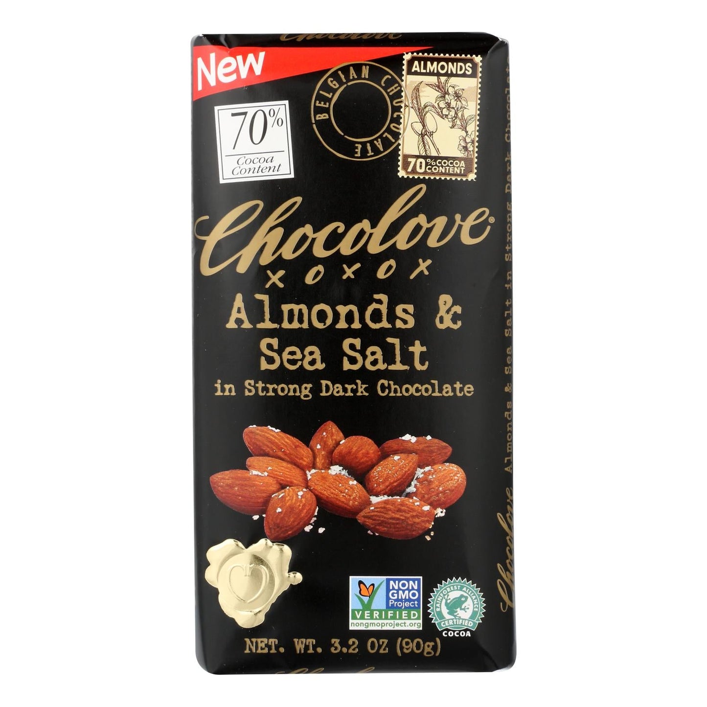 Chocolove Dark Chocolate with Almonds & Sea Salt, 3.2 Oz., Case of 12