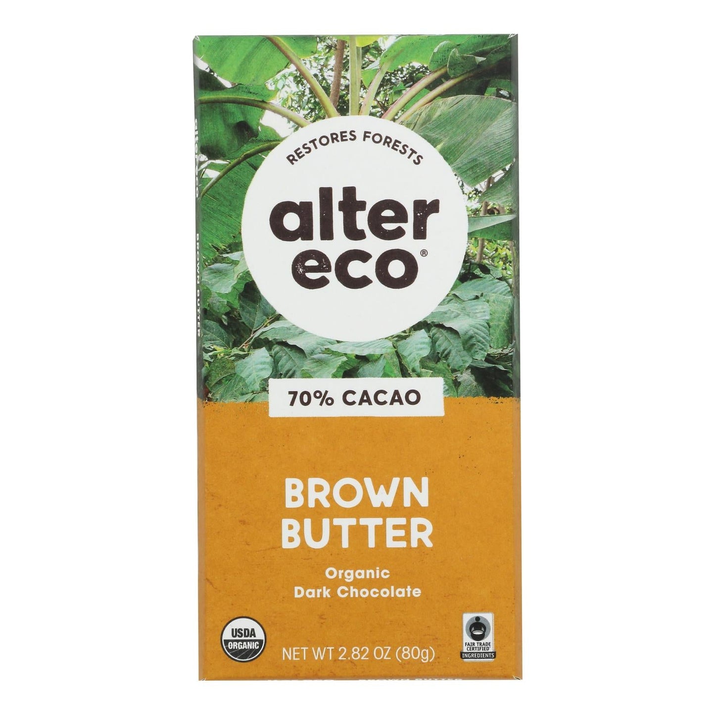 Alter Eco Organic Dark Chocolate, Salted Brown Butter, 72% Cacao, Case of 12 (2.82 oz)