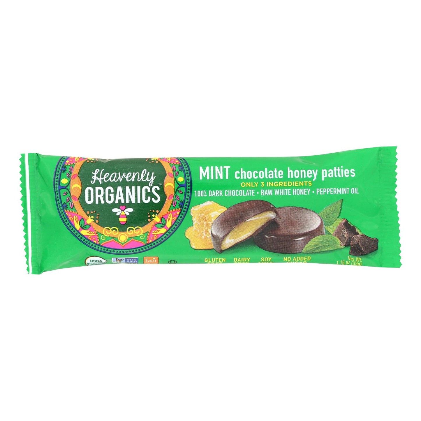 Heavenly Organics Chocolate Mint Honey Patties - 1.2 Oz - Pack of 16