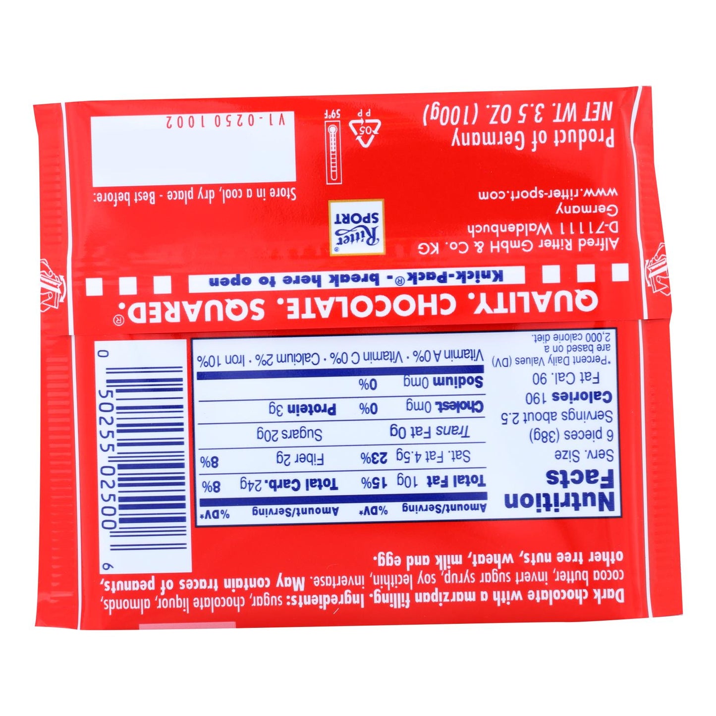 Ritter Sport Dark Chocolate with Marzipan Filling - 3.5 Oz