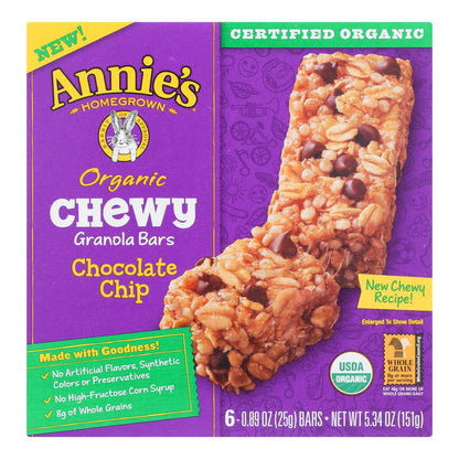 Annie's Homegrown Organic Chocolate Chip Chewy Granola Bars - Case of 12 - 5.34 oz. Each