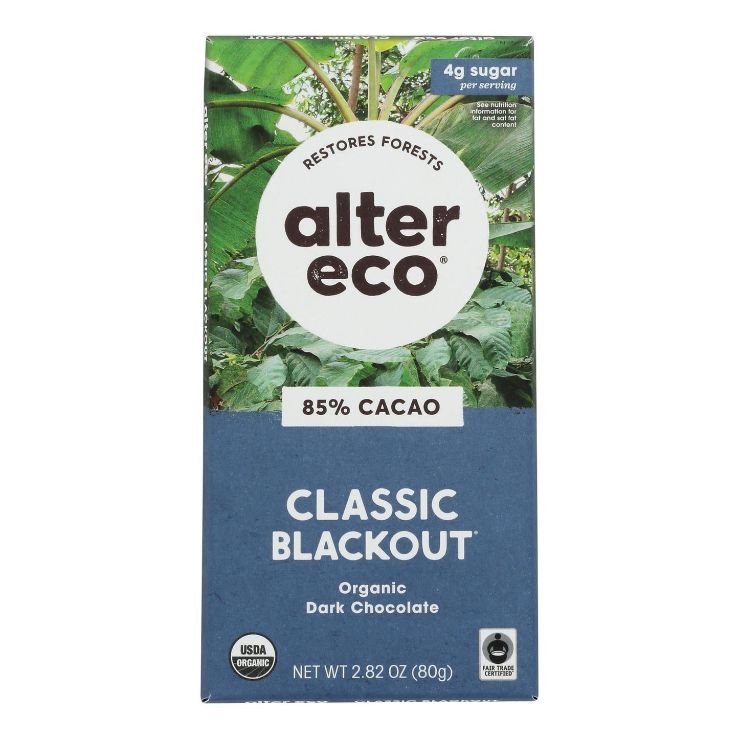 Alter Eco, Premium Organic Dark Chocolate Bar, Blackout, 2.82 Oz Bar