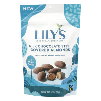 Lily's Sweets No Sugar Added Milk Chocolate Covered Almonds with Stevia, 3.5 oz Bars, Case of 12