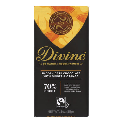 Divine 70% Dark Chocolate with Ginger and Orange - 12 Pack, 3 Oz Bars