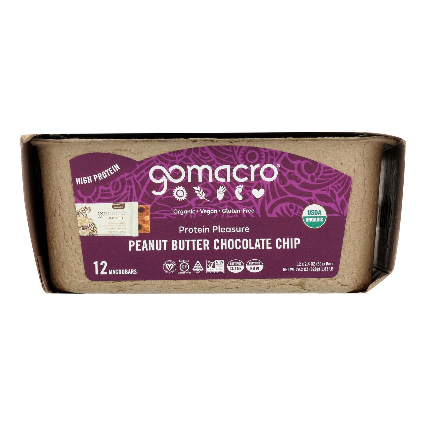 Gomacro Organic Macrobar Peanut Butter Chocolate Chip Bars, 2.5 Oz., Case of 12