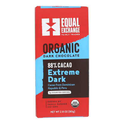Equal Exchange Extreme Dark Organic Chocolate Bar - Pack of 12, 2.8 Oz