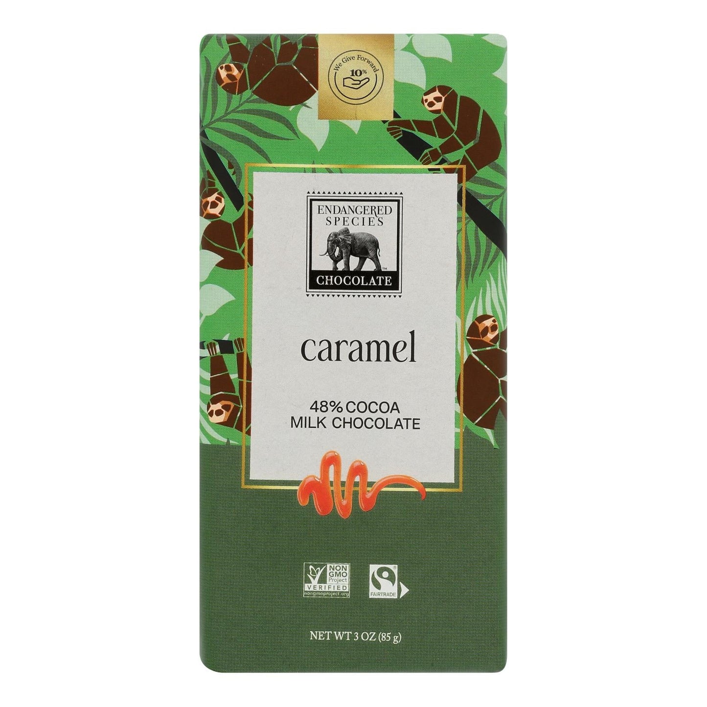 Endangered Species Milk Caramel Sloth Chocolate Bar – 3 Oz – Case of 12