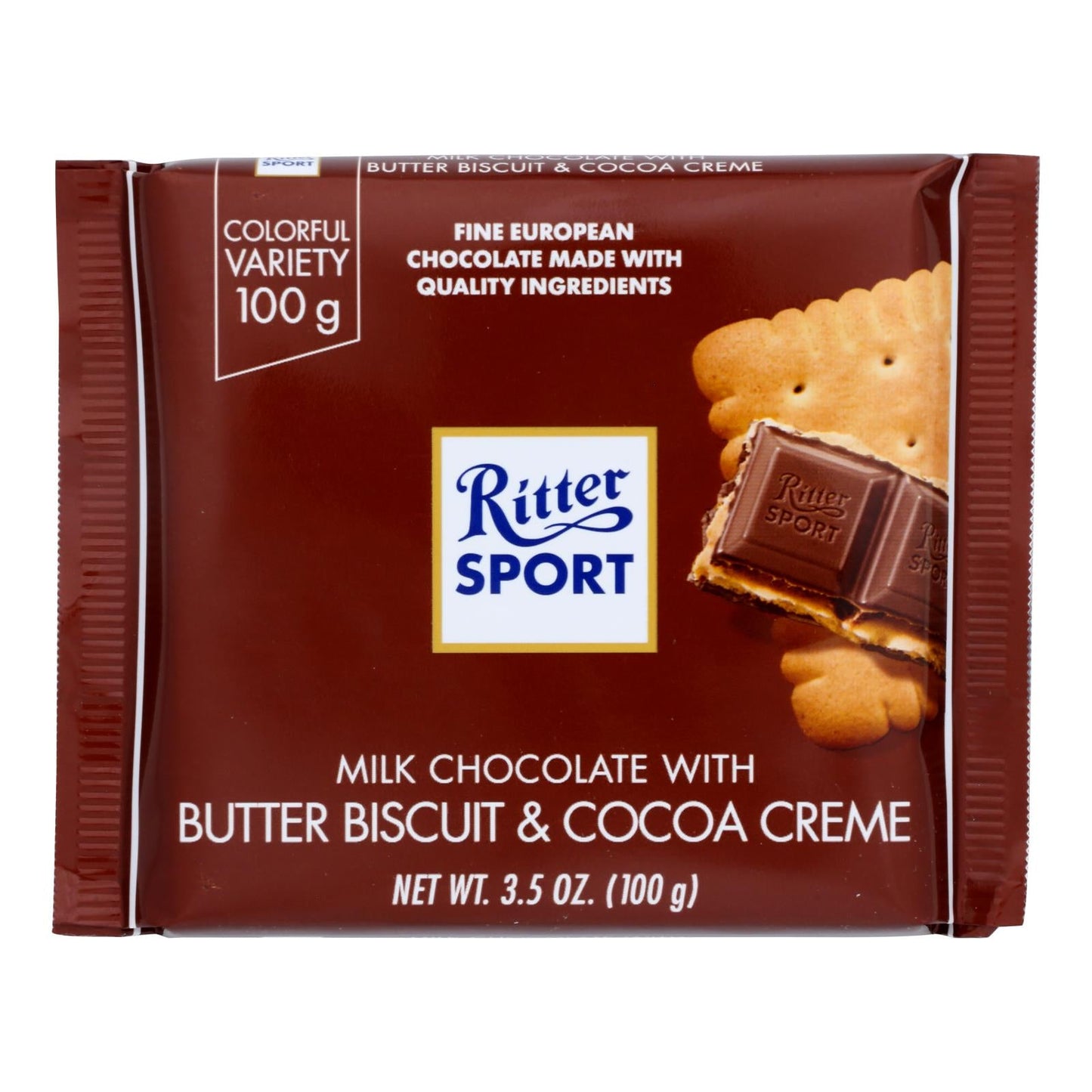 Ritter Sport Milk Chocolate Butter Biscuit Chocolate Bars - 3.5 Oz. Bars - Case of 11