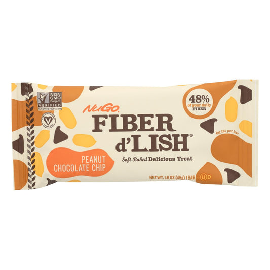 Nugo Fiber Dlish Peanut Chocolate Chip Bar - 1.6 Oz - Case of 16