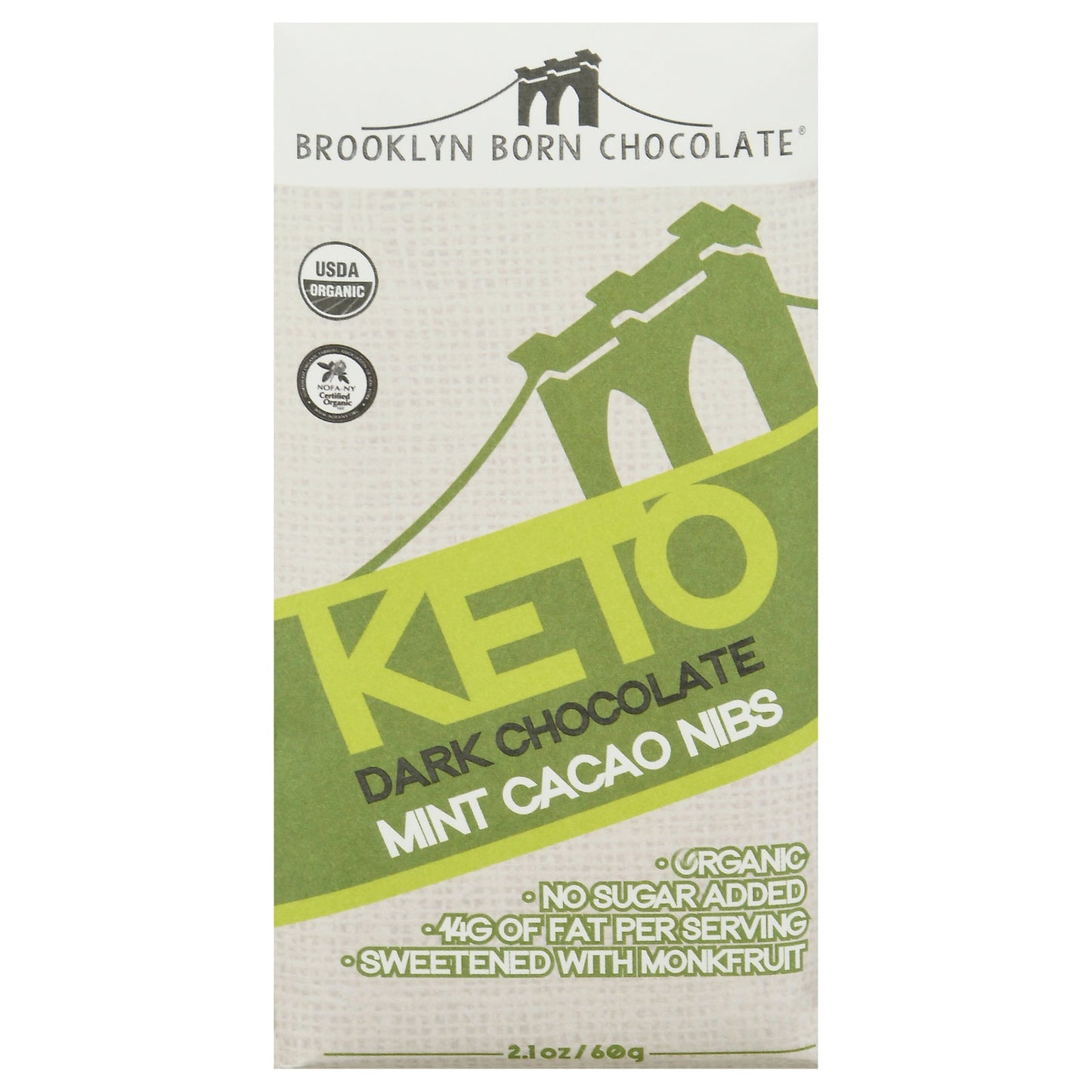Brooklyn Born Chocolate - Keto Energy Bar - Mint Caco - Case of 12 - 2.1 Oz