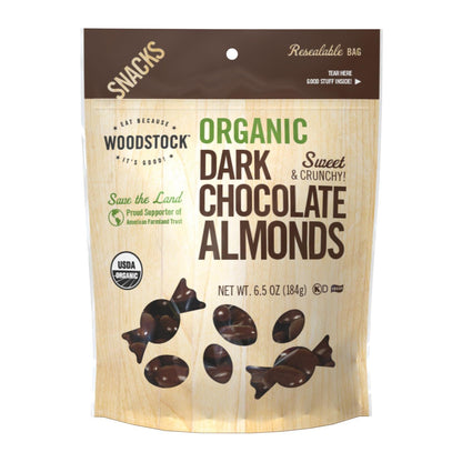 Woodstock Farms Organic Dark Chocolate Almonds, 6.5 Oz (Case of 8)