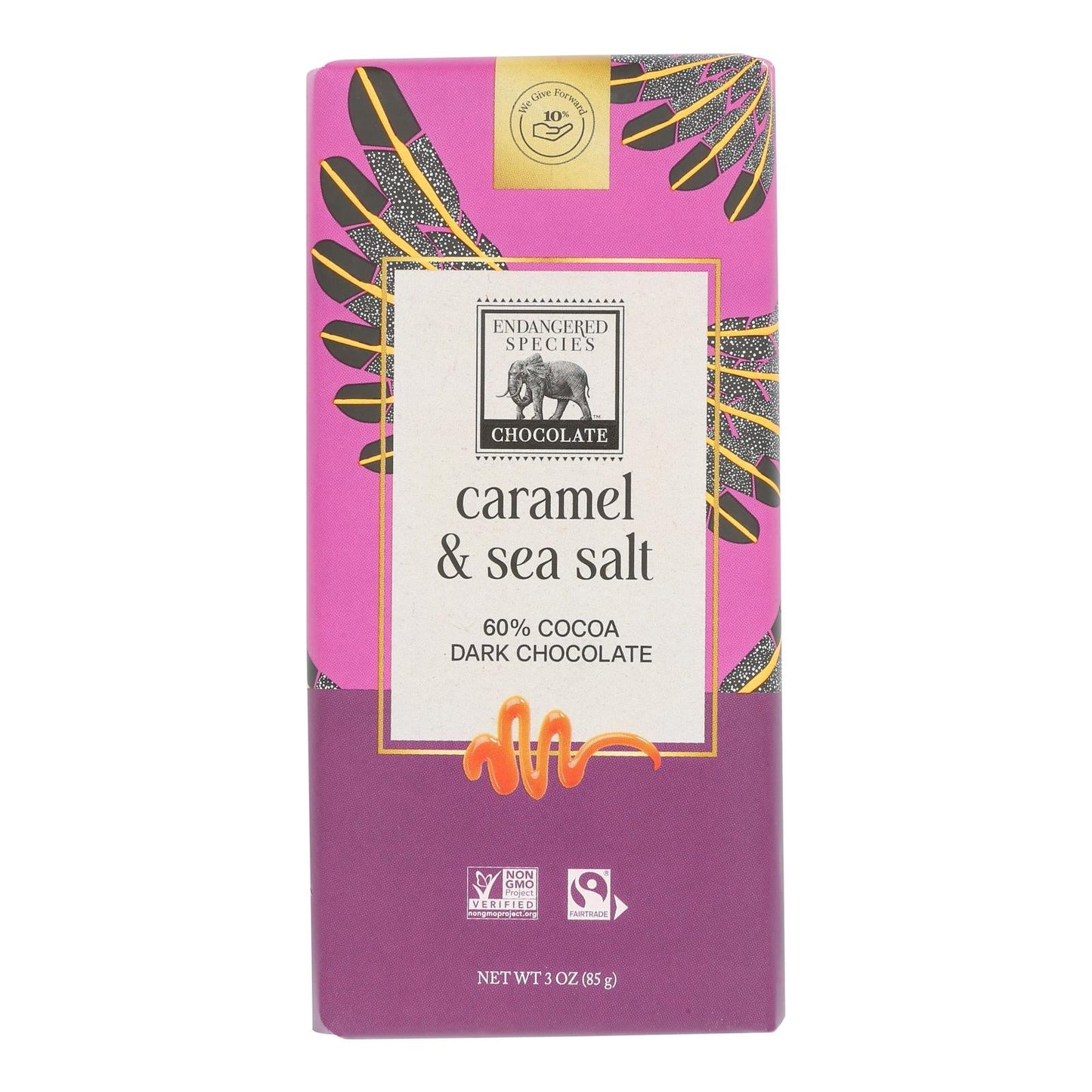 Endangered Species Dark Chocolate Caramel Sea Salt 3 Oz Chocolate Bars, 12-Count