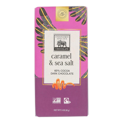 Endangered Species Dark Chocolate Caramel Sea Salt 3 Oz Chocolate Bars, 12-Count