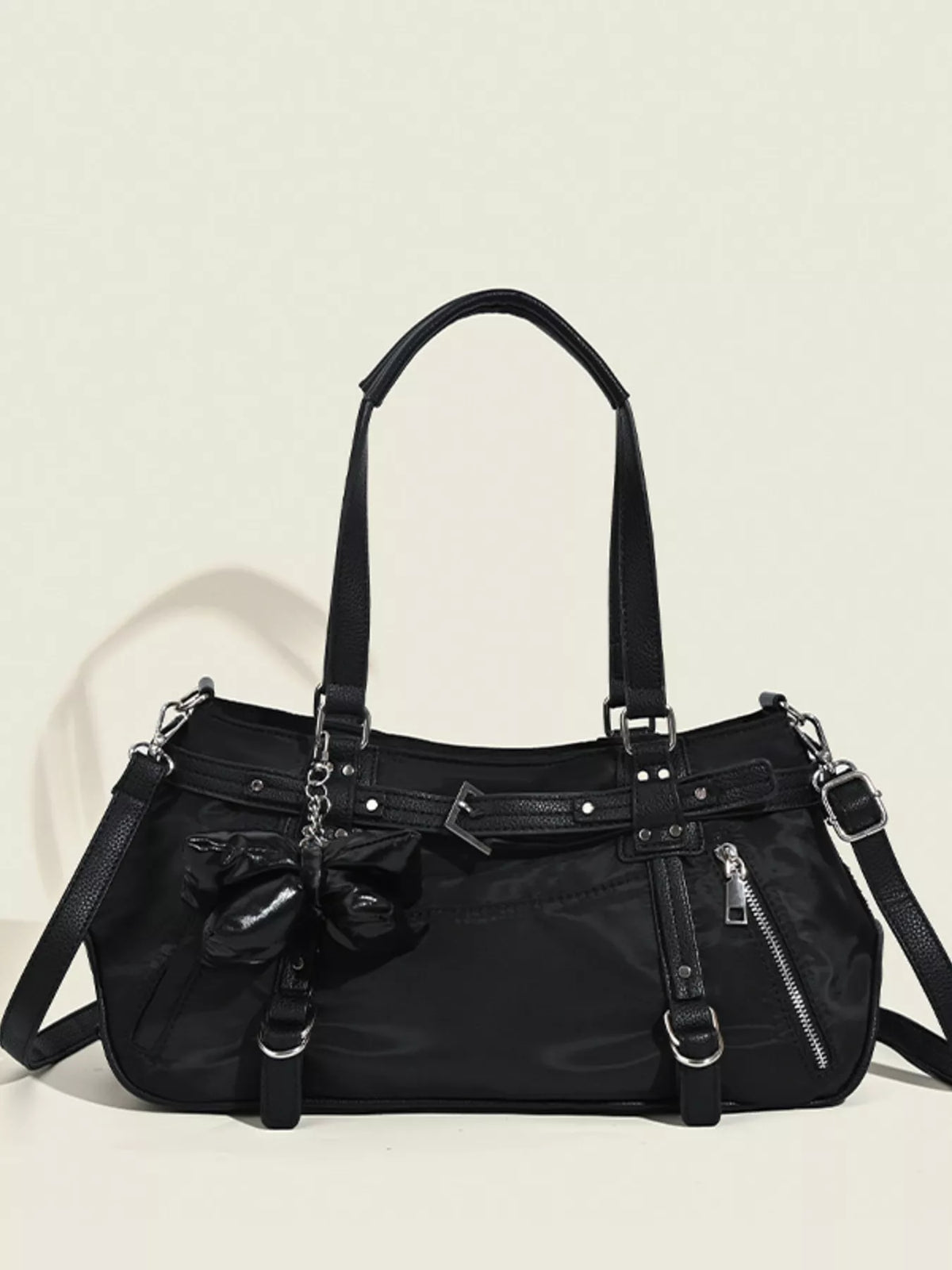 Buckle Decor Leather Handbag