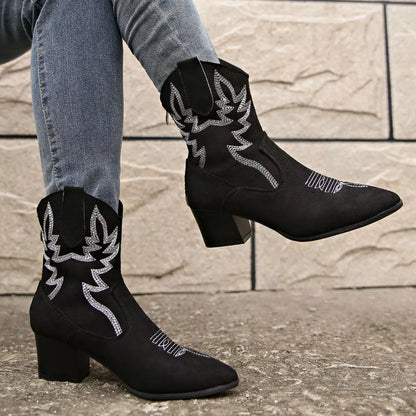 Point Toe Block Heels Boots