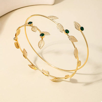 18K Gold-Plated Alloy Rhinestone Leaf Bracelet