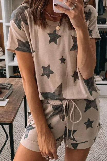 Camo Star Print Tee and Shorts Lounge Set