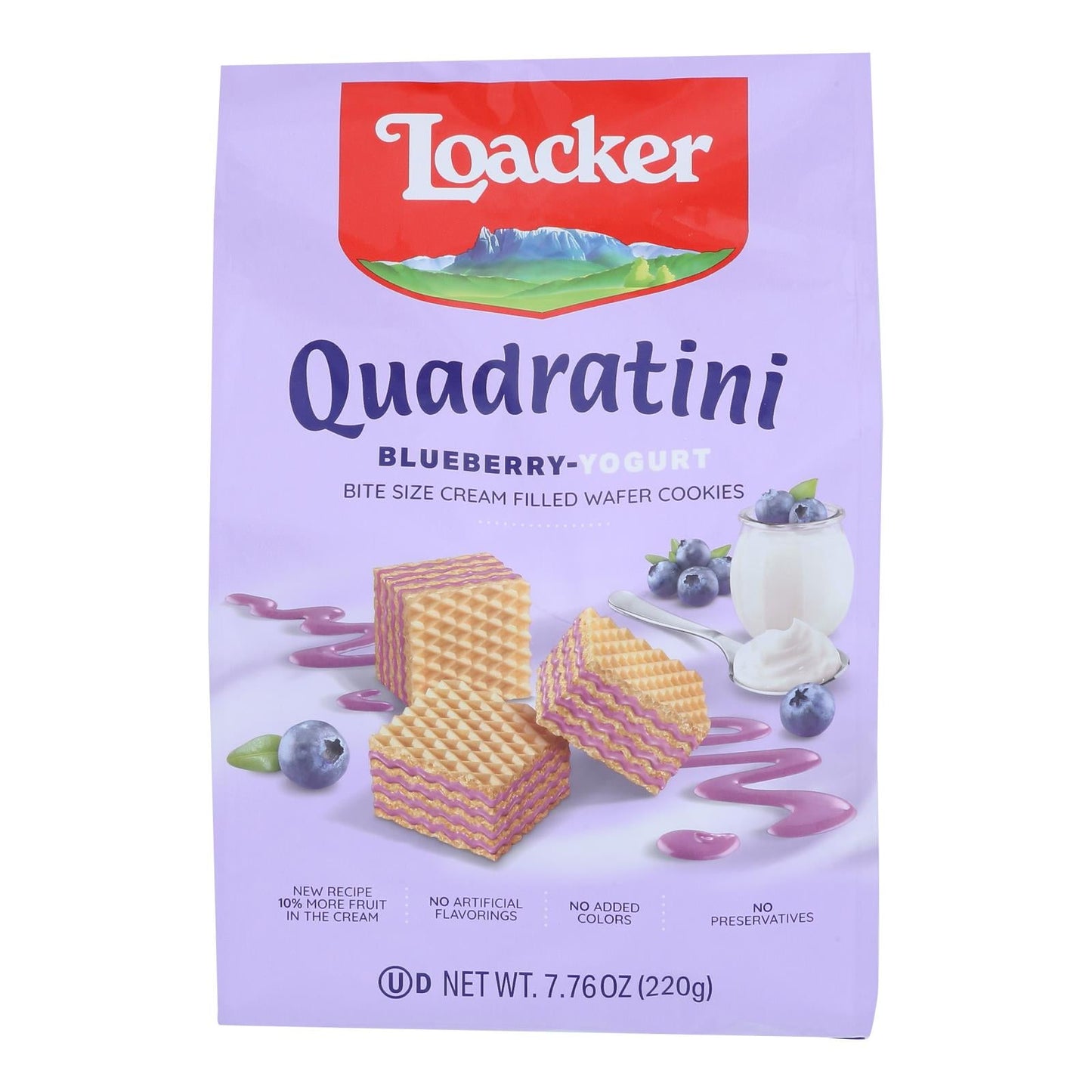 Loacker Quadratini Yogurt Blueberry Wafer Cookies, 7.76 Oz