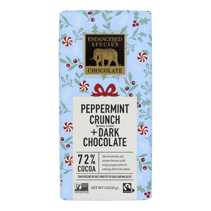 Endangered Species Chocolate Dark Chocolate Bar with Peppermint Crunch - 3oz, Case of 12