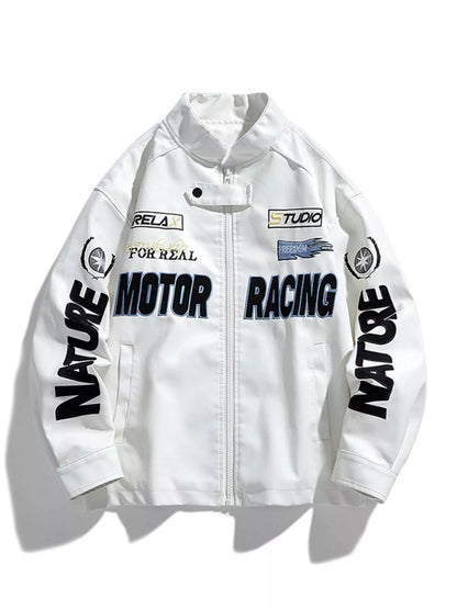 Men's Plus Size Motor Racing Leather Jacket
