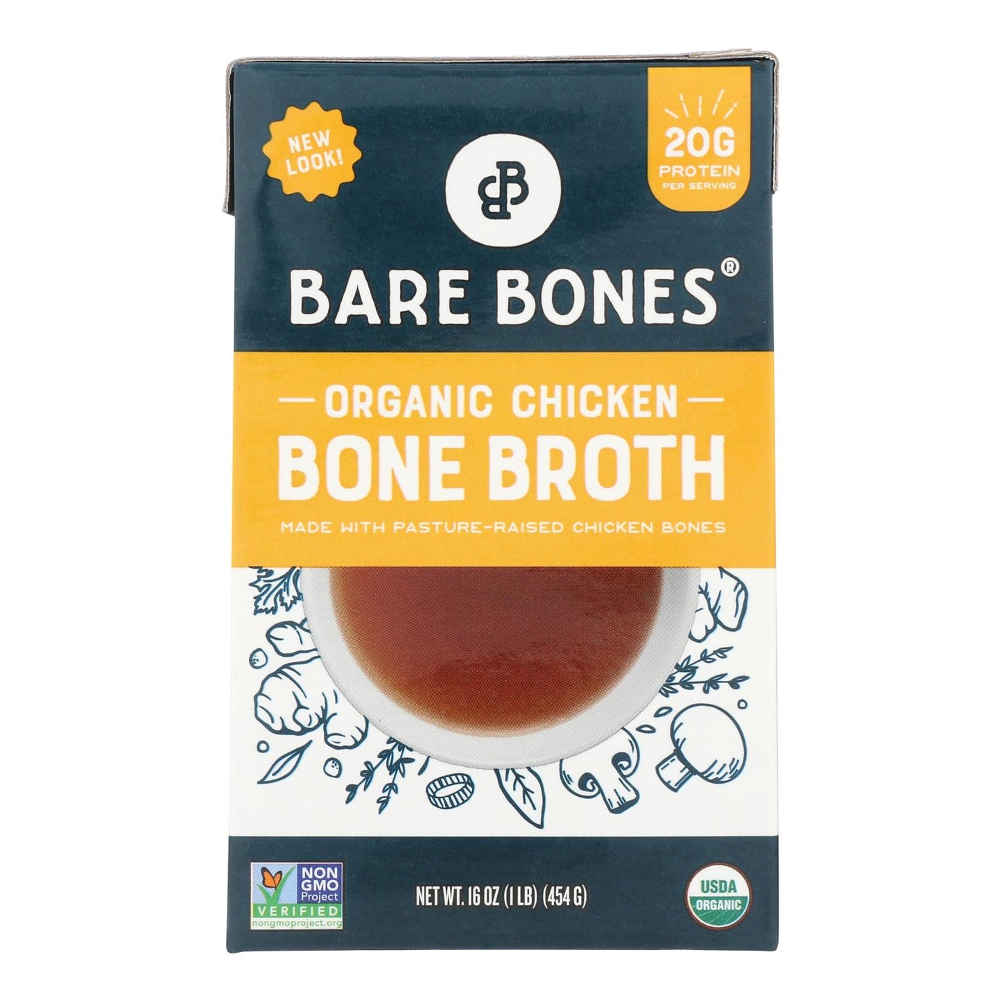 Bare Bones Broth Organic Chicken Bone Broth, 16 fl oz, Case of 8
