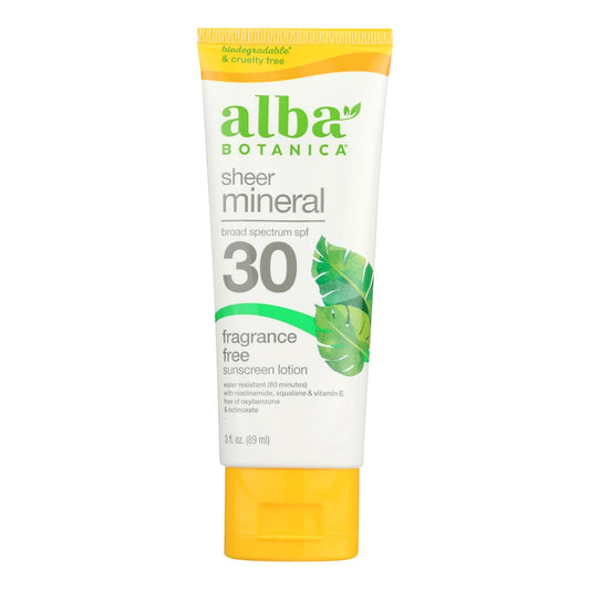 Alba Botanica Mineral Sunscreen Lotion, SPF 30, Face & Body, 3 Fl. Oz.