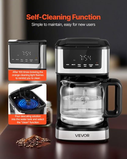 Programmable Coffee Maker, 12 Cup Programmable Drip Coffee Makers With Touch Screen, 4-Hour Keep Warm Coffee Makers Drips, 2 Brew Strengths Drip Coffee Machine For Home, 24-Hour Programmable