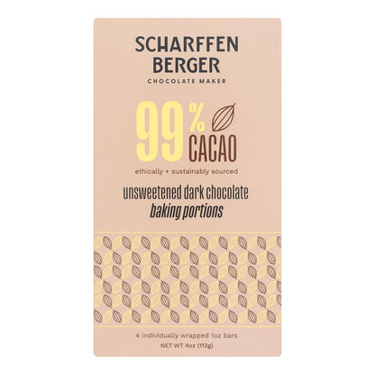 Scharffen Berger Unsweetened Baking Chocolate, 4 Oz. Packs (Case of 12)