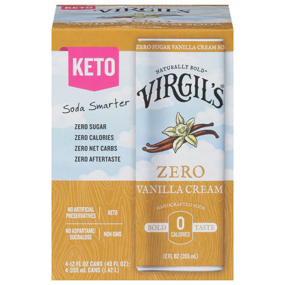 Virgil's Zero Sugar Vanilla Cream Soda, 12 fl oz Cans, Case of 6