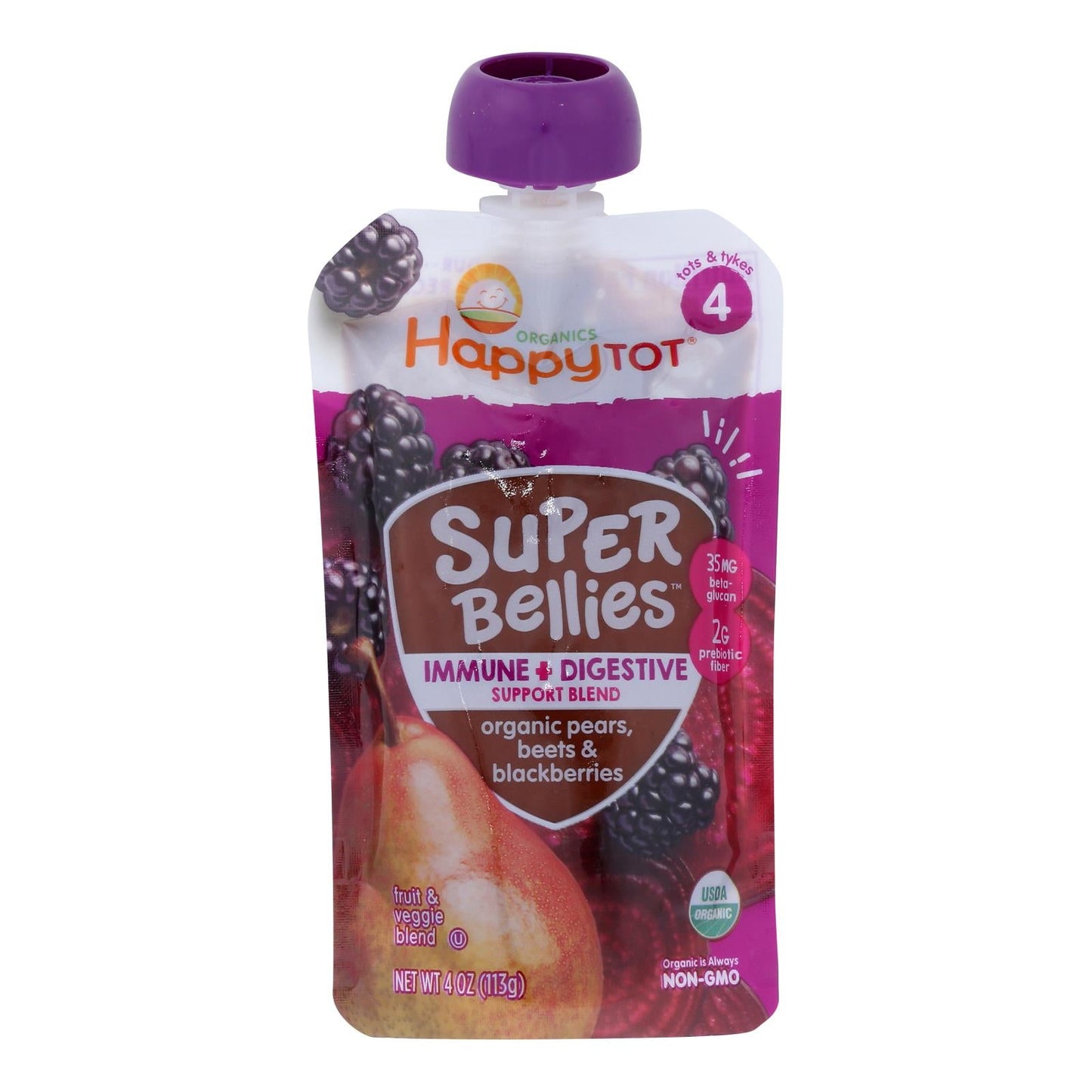 Happy Tot Sprouted Beluga Organic Baby Food Pear Beet Black Case 16 (4 Ounce)