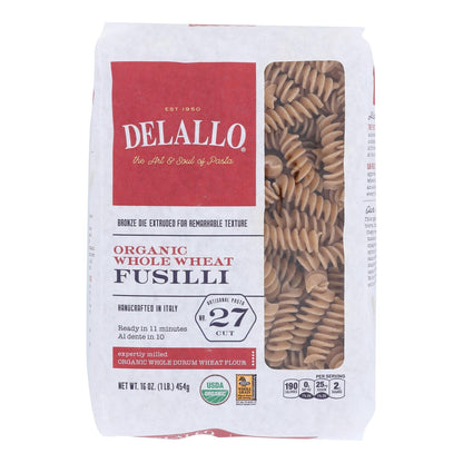 Delallo Organic Whole Wheat Fusilli Pasta Number 27 - 8 oz. (Pack of 8)