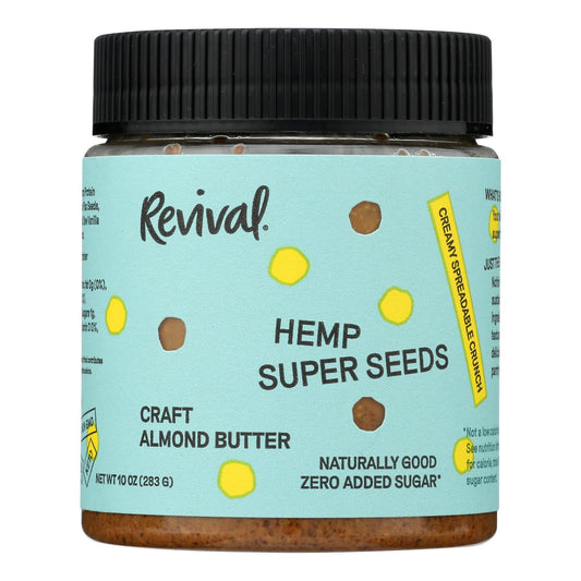 Revival Almond Butter with Hemp Super Seed, 6 Pack of 10 Oz Jars