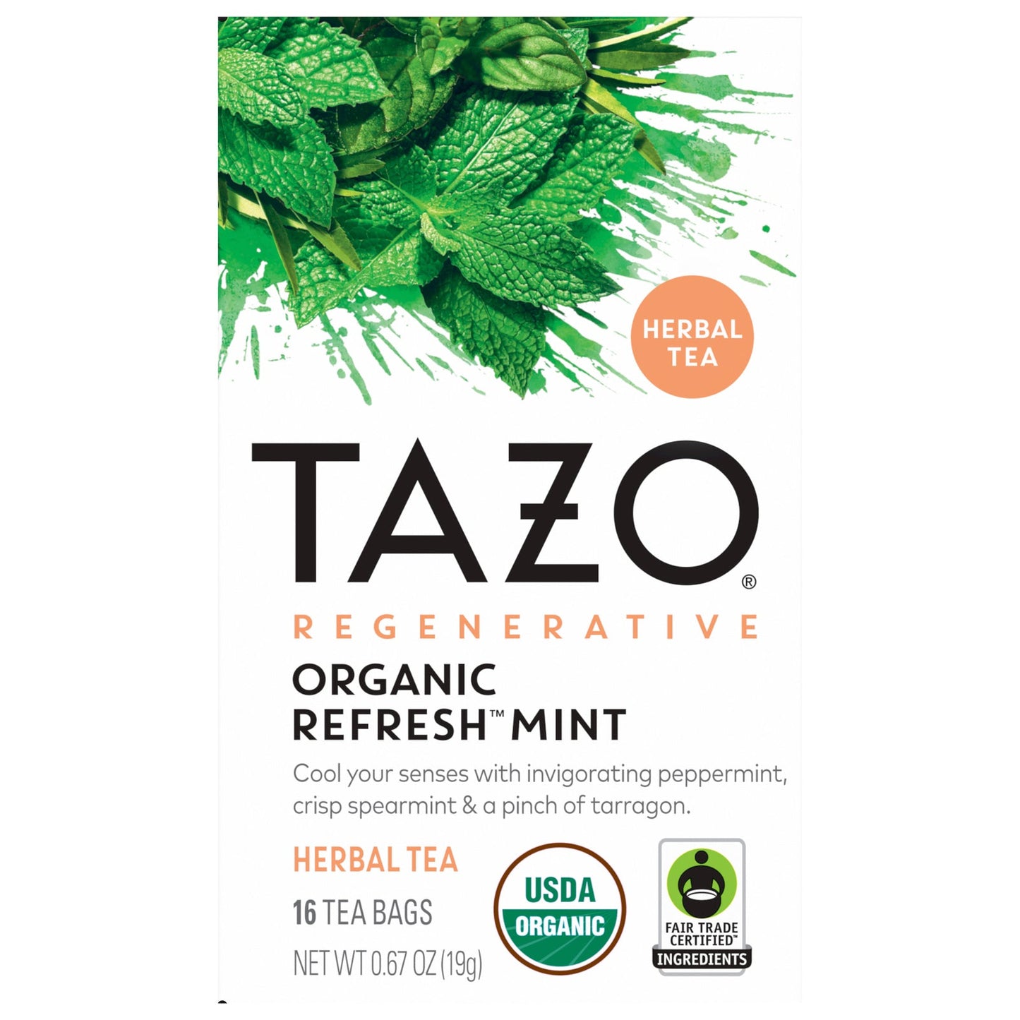 Tazo Organic Refresh Mint Herbal Tea - 16 Tea Bags (6 Pack)