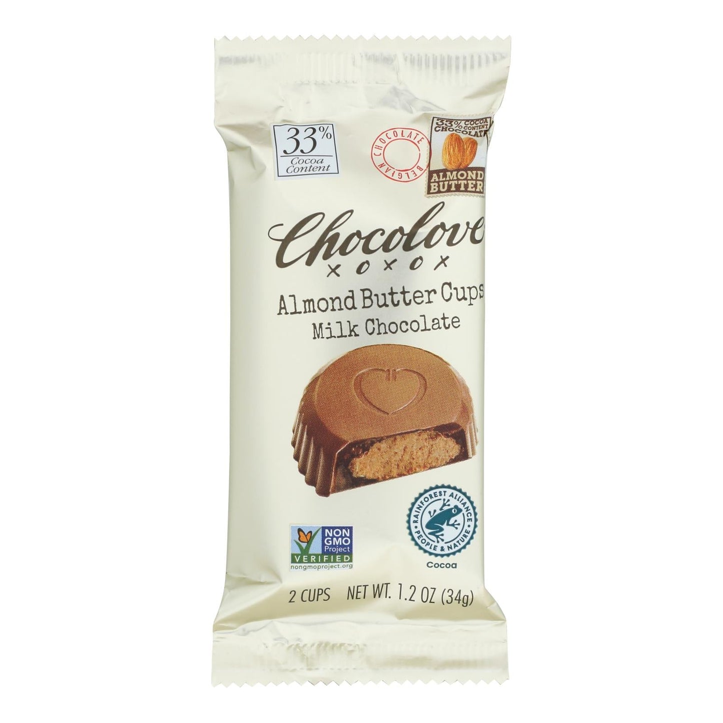 Chocolove Almond Butter Milk Chocolate Cups, 1.2 oz., Case of 10