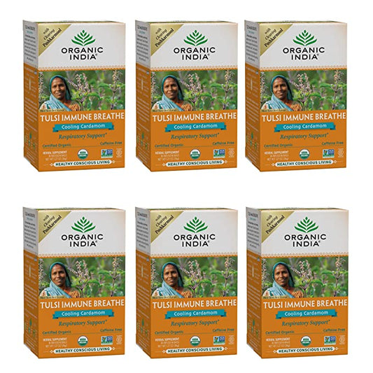 Organic India Tulsi Organic Immune Breathe, 18 Tea Bags (Pack of 6)
