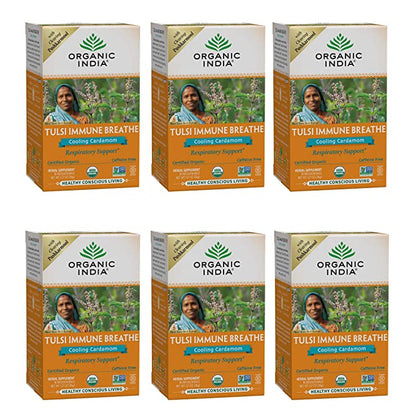 Organic India Tulsi Organic Immune Breathe, 18 Tea Bags (Pack of 6)