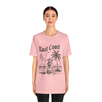 TS-038ML-24 women’s beach sketch shirt beach scene tee for women woman sitting on beach t-shirt beach lover shirt women’s coastal Art graphic tee