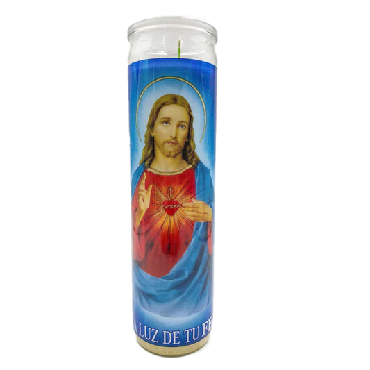 Sagrado Corazon De Jesus White Candle tall